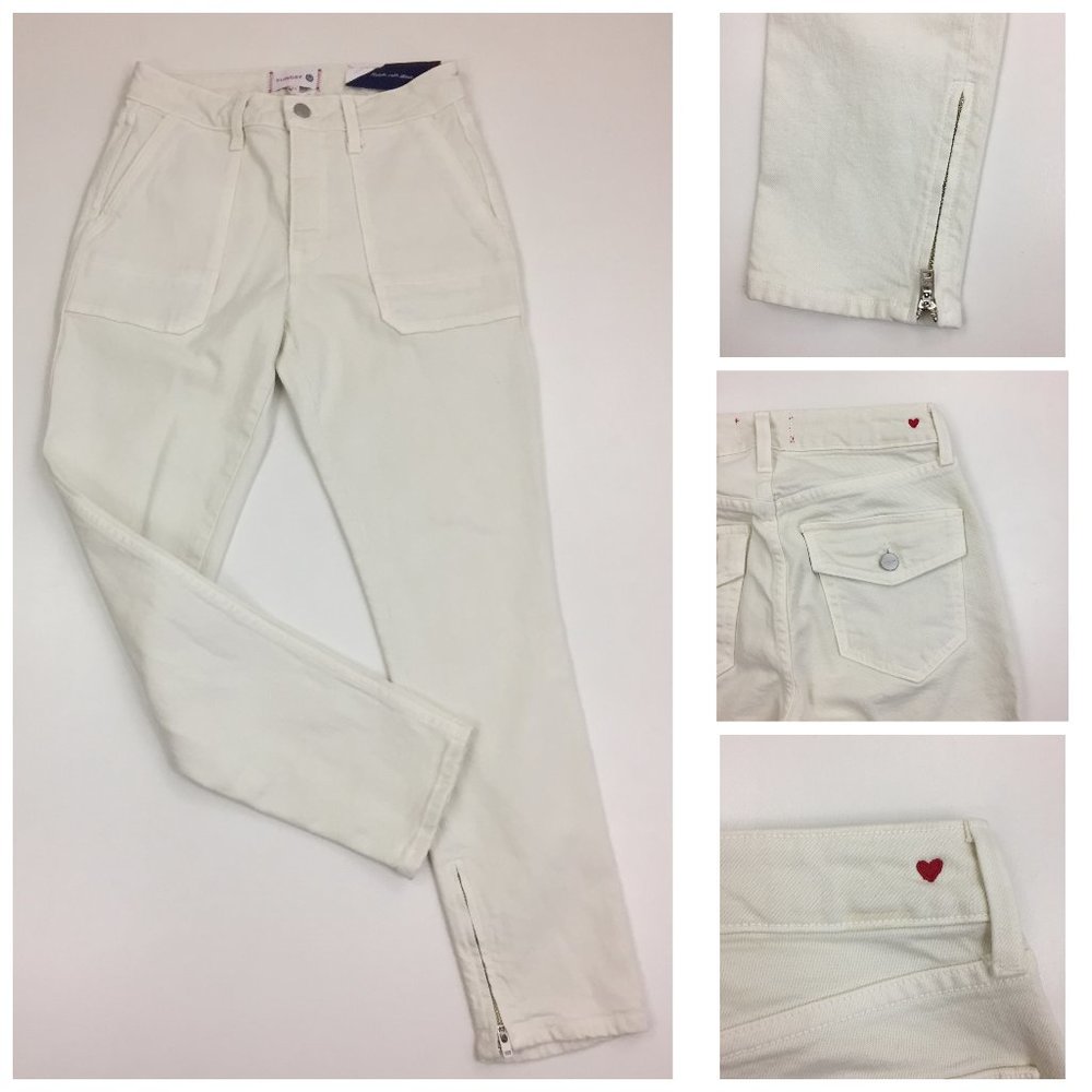 NWT SUNDRY Ecru Zip Ankle Large Pockets Logo Hardware Denim Jeans